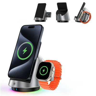 kaufen 3 in 1 drahtloses Iphone-Ladegerät Stand Desktop Dual Coil Magsafe Car Mount online manufacture