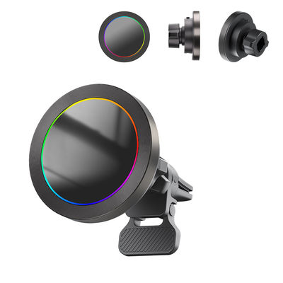 kaufen Iphone-Auto-Ladegerät Ultra-kleiner Durchmesser magnetischer drahtloser Ladegerät Auto Mount Aluminiumlegierung Textur RGB Lichteffekt online manufacture