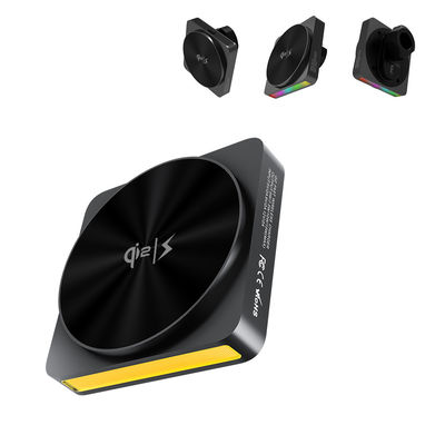 QI2 Einstücks-Stretch-Alle-Metall-Design-Auto-Magnet-Wireless-Ladegerät mit 9 Lichtfarben und Projektion Umgebungslicht